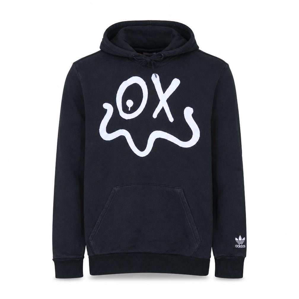 Front view of Adidas Men's Black Pullover Hoodie Small Graphic Logo Sweatshirt