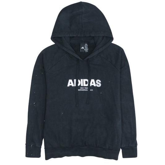 Adidas Women's Black Pullover Hoodie L Logo Print Cotton Blend