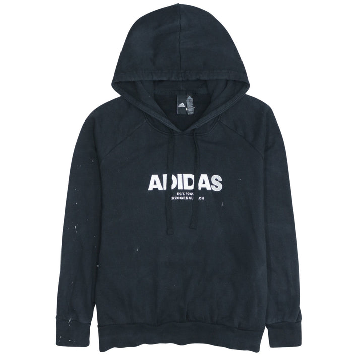Adidas Women's Black Pullover Hoodie L Logo Print Cotton Blend