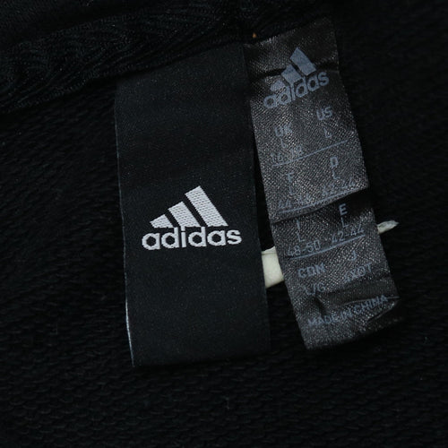 Adidas Women's Black Pullover Hoodie L Logo Print Cotton Blend