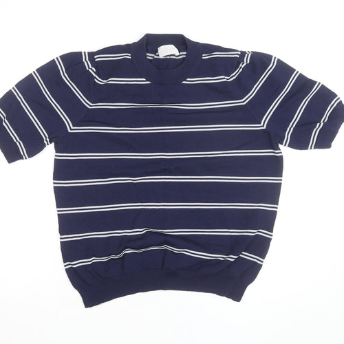 Savida Women Blue Striped Knit Short Sleeve Crew Neck Top Size 16
