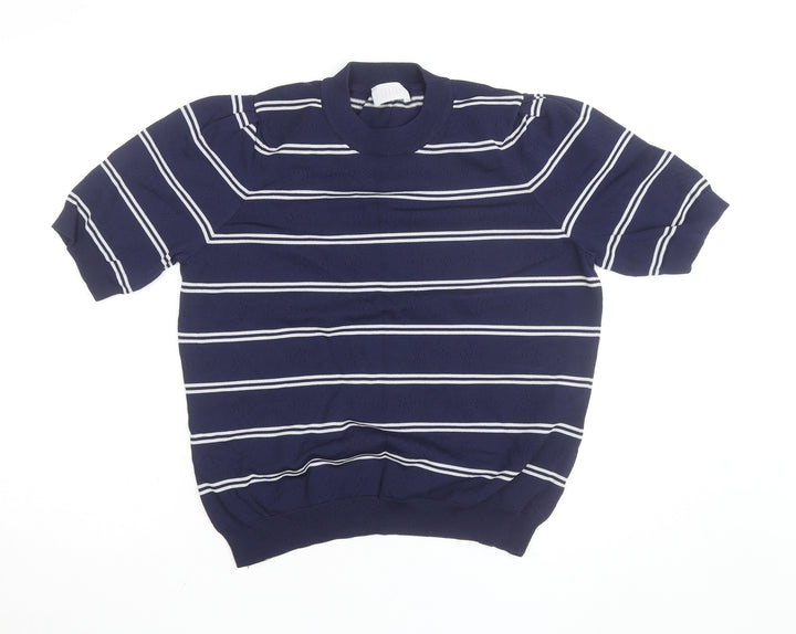 Savida Women Blue Striped Knit Short Sleeve Crew Neck Top Size 16