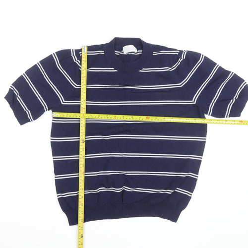 Savida Women Blue Striped Knit Short Sleeve Crew Neck Top Size 16