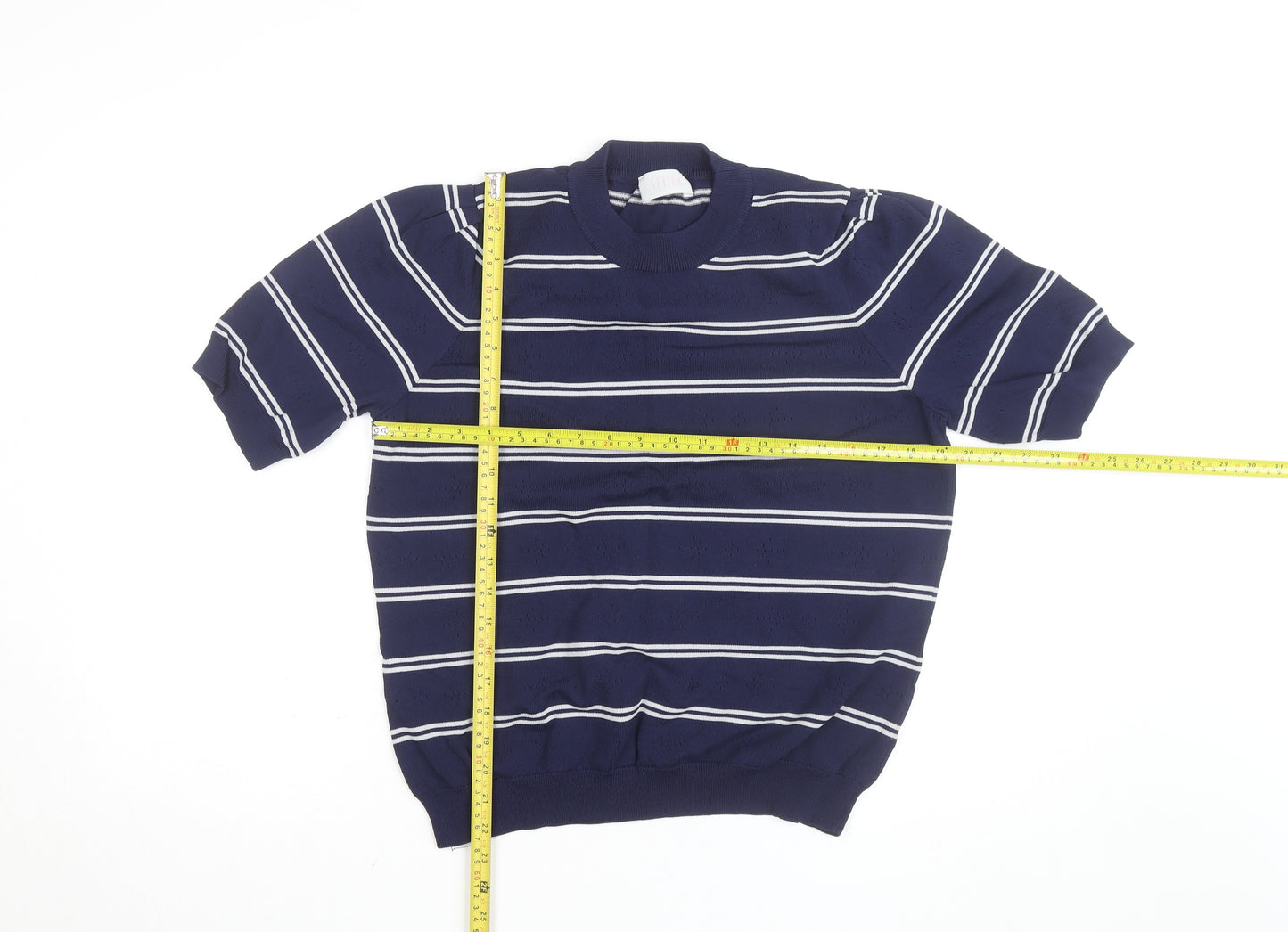 Savida Women Blue Striped Knit Short Sleeve Crew Neck Top Size 16