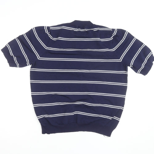 Savida Women Blue Striped Knit Short Sleeve Crew Neck Top Size 16