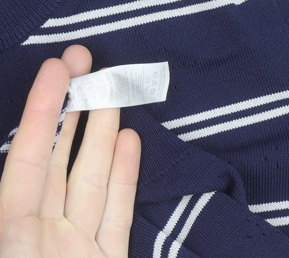 Savida Women Blue Striped Knit Short Sleeve Crew Neck Top Size 16