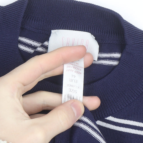 Savida Women Blue Striped Knit Short Sleeve Crew Neck Top Size 16