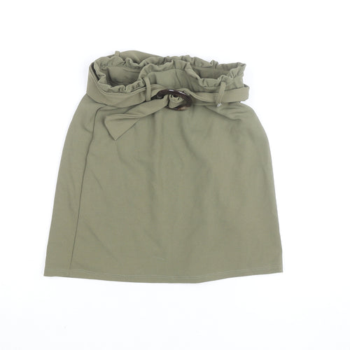 New Look Women’s Green Knee Length High Waist Belted Skirt Size 6