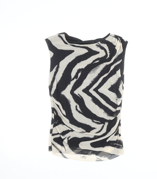JDY Women’s Black Zebra Animal Print Sleeveless Mesh Blouse M