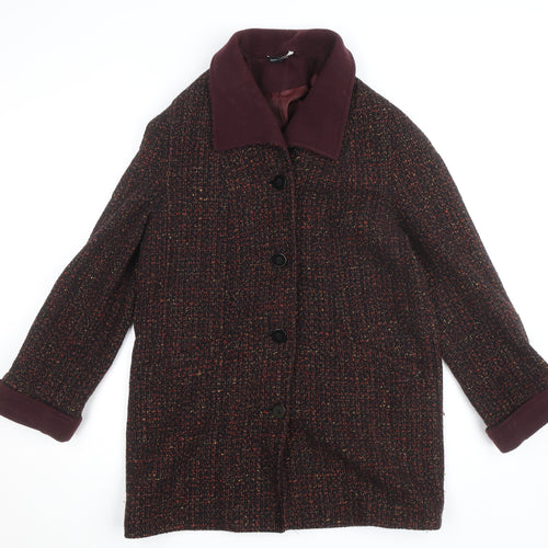 St Michael Women's Brown Wool Blend Tweed Coat Size 10 Classic Mid-Length