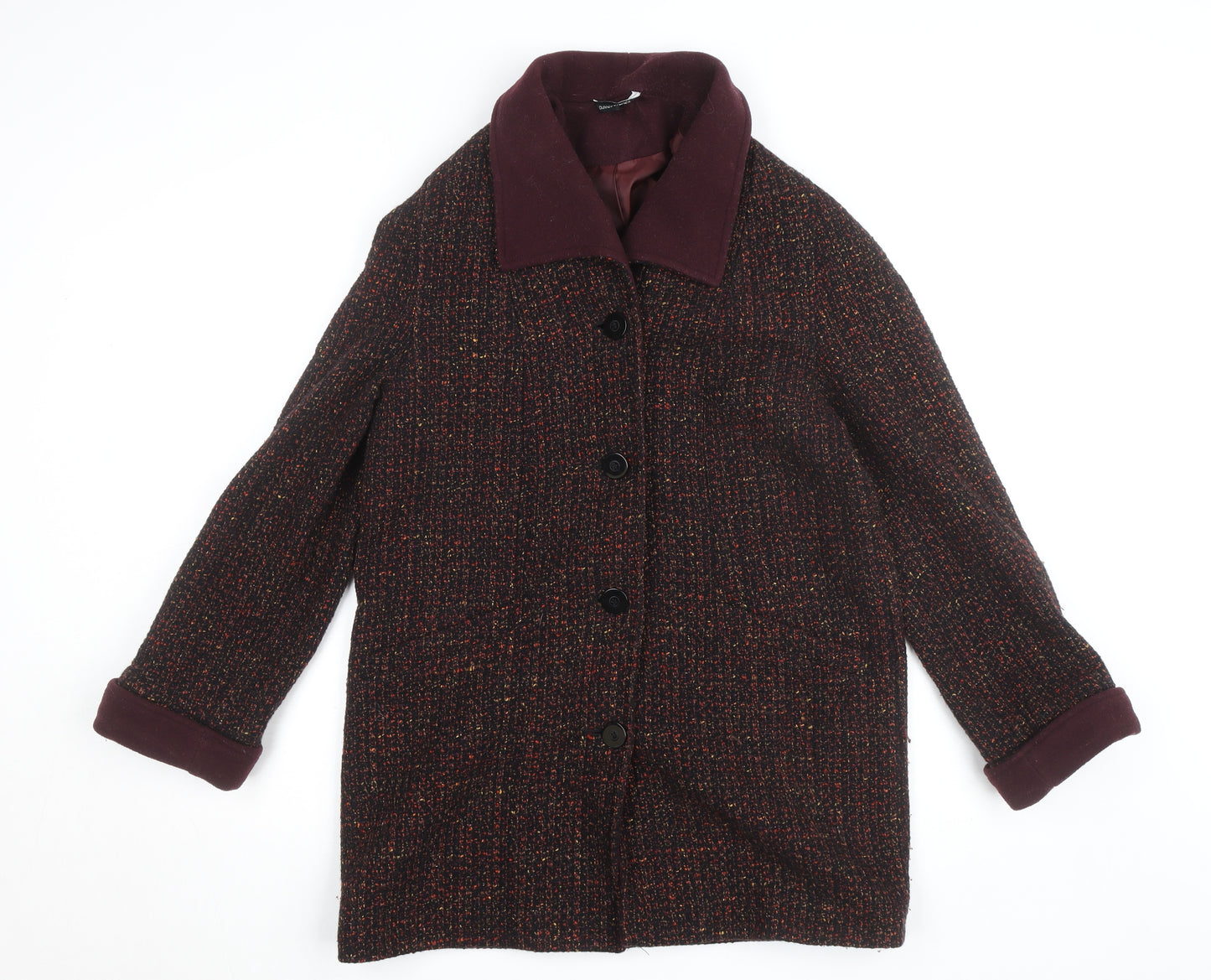 St Michael Women's Brown Wool Blend Tweed Coat Size 10 Classic Mid-Length