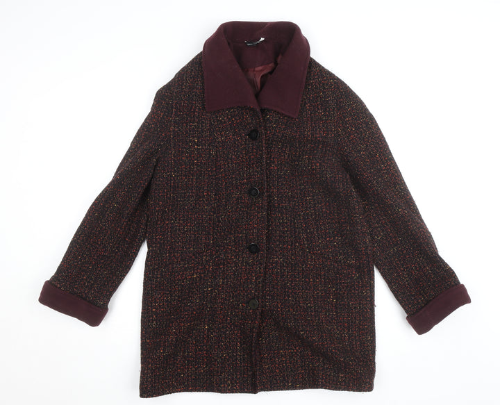 St Michael Women's Brown Wool Blend Tweed Coat Size 10 Classic Mid-Length