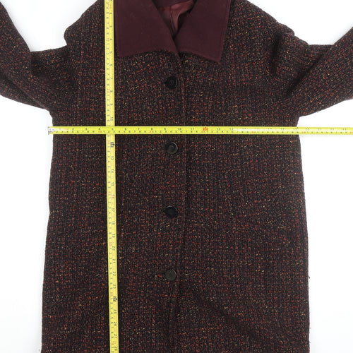 St Michael Women's Brown Wool Blend Tweed Coat Size 10 Classic Mid-Length