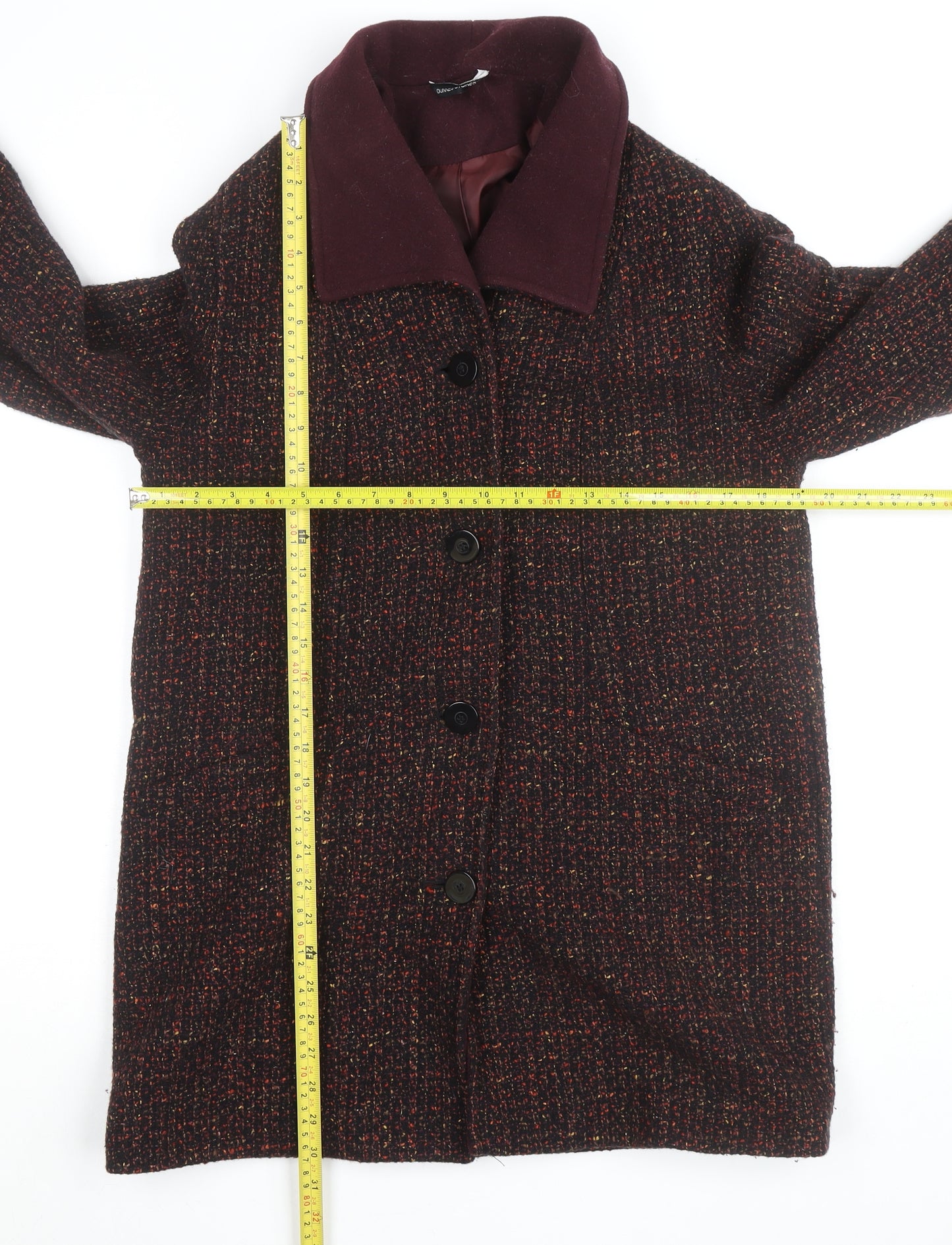 St Michael Women's Brown Wool Blend Tweed Coat Size 10 Classic Mid-Length
