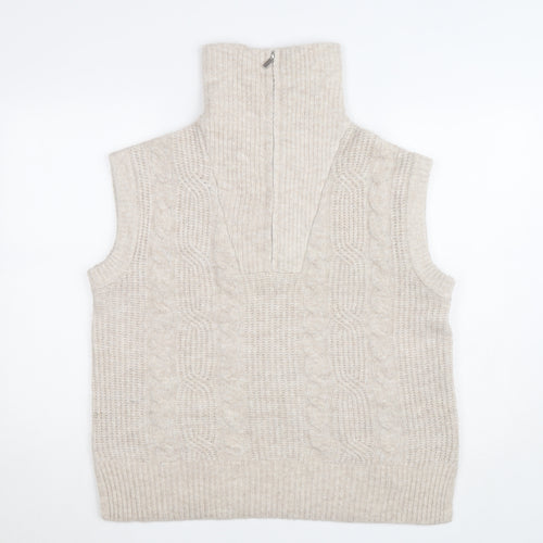 Dunnes Women's Beige Cable-Knit High Neck Sleeveless Vest M
