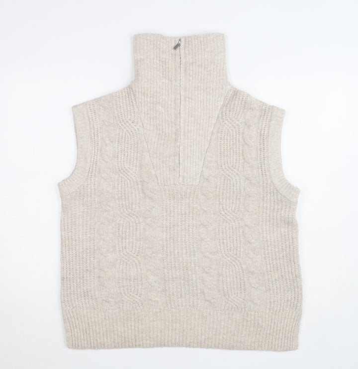 Dunnes Women's Beige Cable-Knit High Neck Sleeveless Vest M