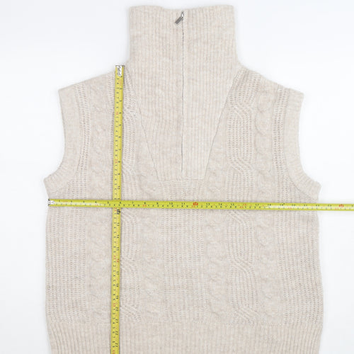Dunnes Women's Beige Cable-Knit High Neck Sleeveless Vest M