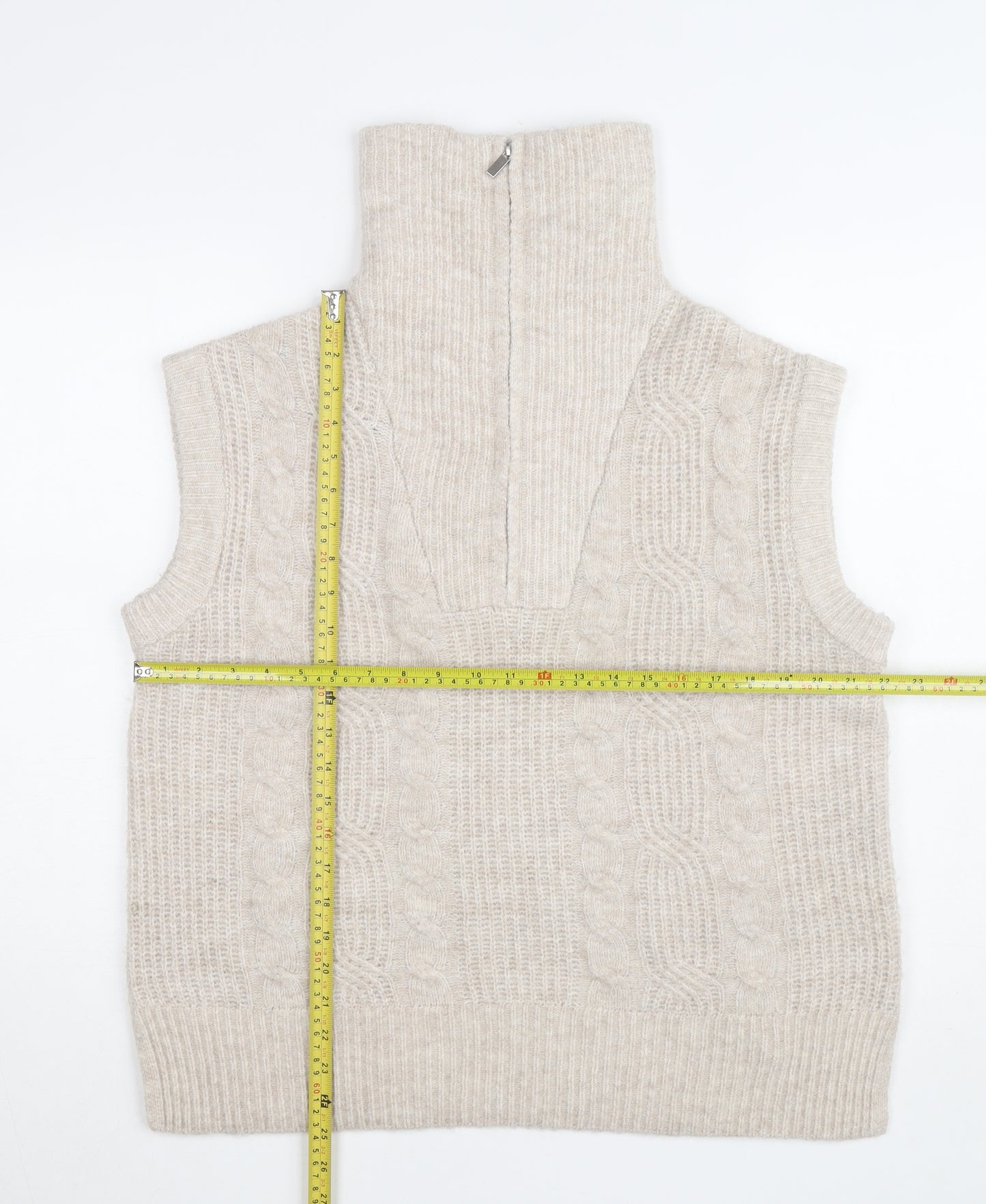 Dunnes Women's Beige Cable-Knit High Neck Sleeveless Vest M
