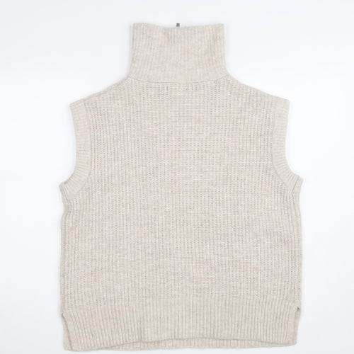 Dunnes Women's Beige Cable-Knit High Neck Sleeveless Vest M