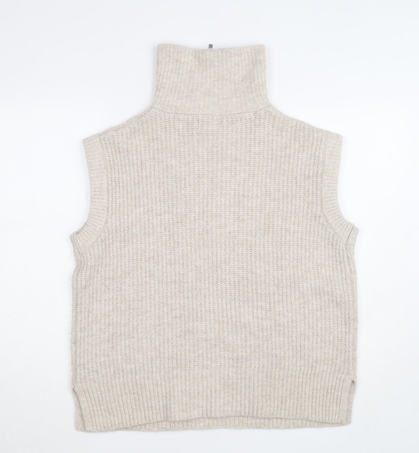 Dunnes Women's Beige Cable-Knit High Neck Sleeveless Vest M