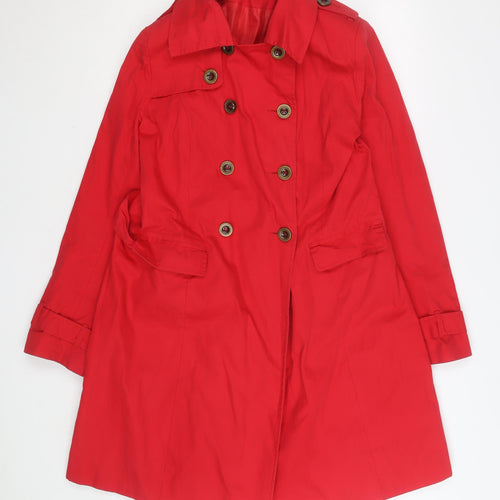 Sasha Women’s Red Trench Coat Size 14 Belted Mid-Length