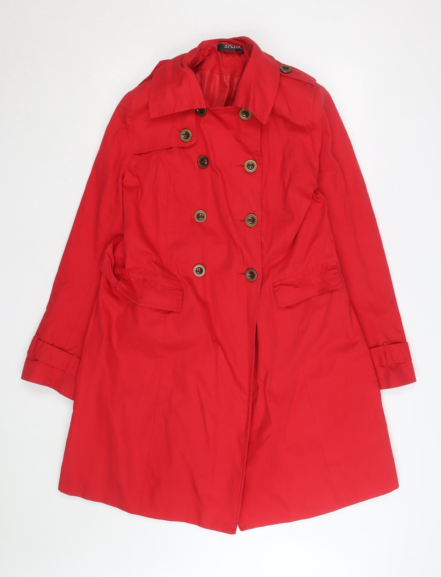 Sasha Women’s Red Trench Coat Size 14 Belted Mid-Length