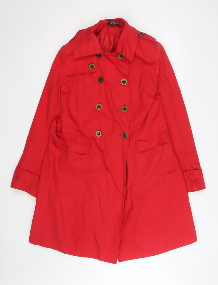 Sasha Women’s Red Trench Coat Size 14 Belted Mid-Length