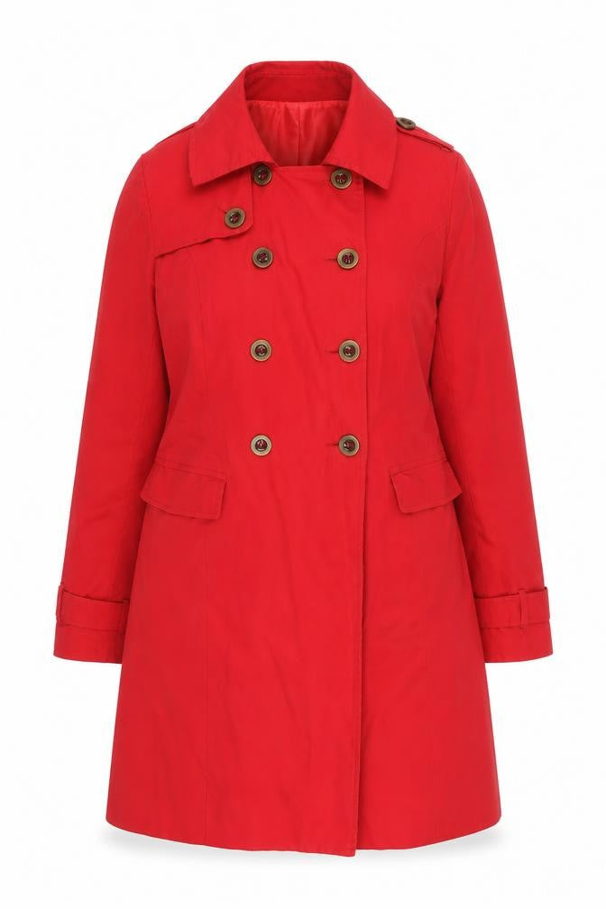 Sasha Women’s Red Trench Coat Size 14 Belted Mid-Length