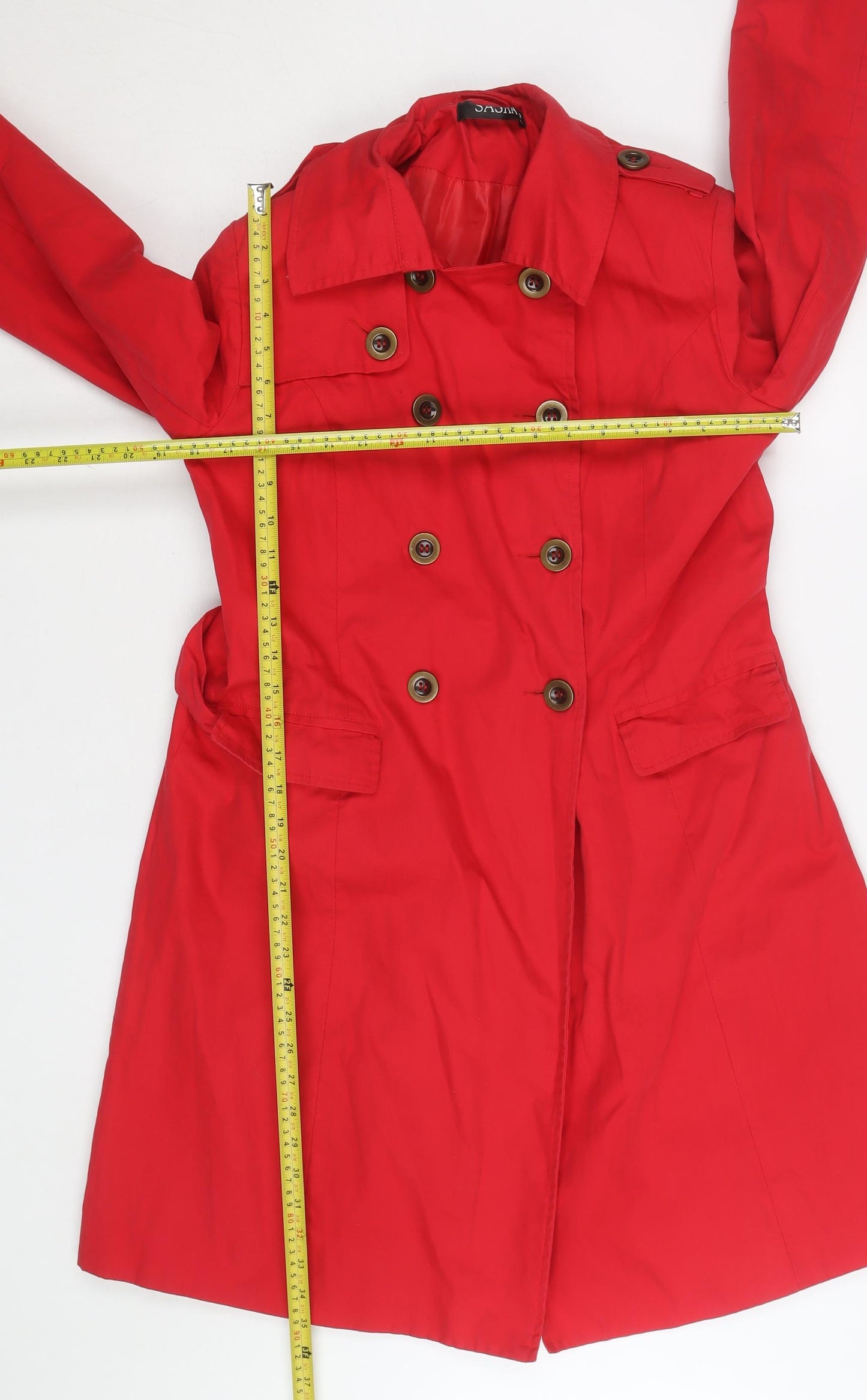Sasha Women’s Red Trench Coat Size 14 Belted Mid-Length