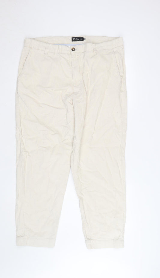 Ben Sherman Men's Beige Corduroy Chino Trousers Size 38R