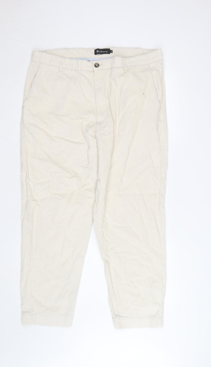Ben Sherman Men's Beige Corduroy Chino Trousers Size 38R