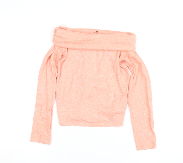 Bershka Women Pink Off Shoulder Long Sleeve Top Size L