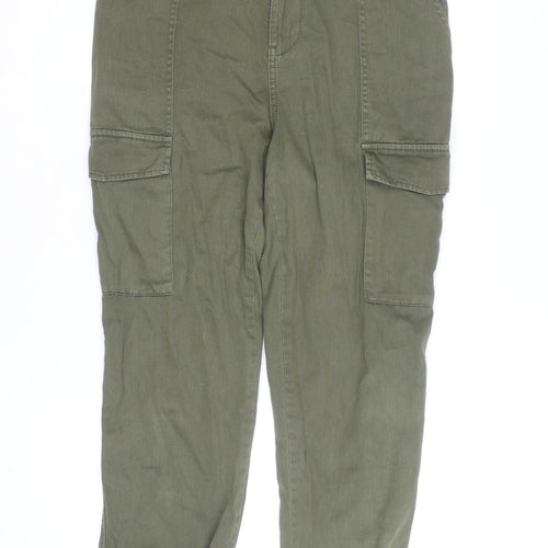 New Look Women Green Cargo Trousers Size 12 Cotton Elastic Waist