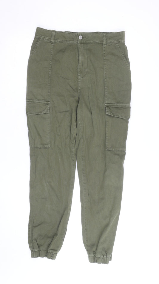 New Look Women Green Cargo Trousers Size 12 Cotton Elastic Waist