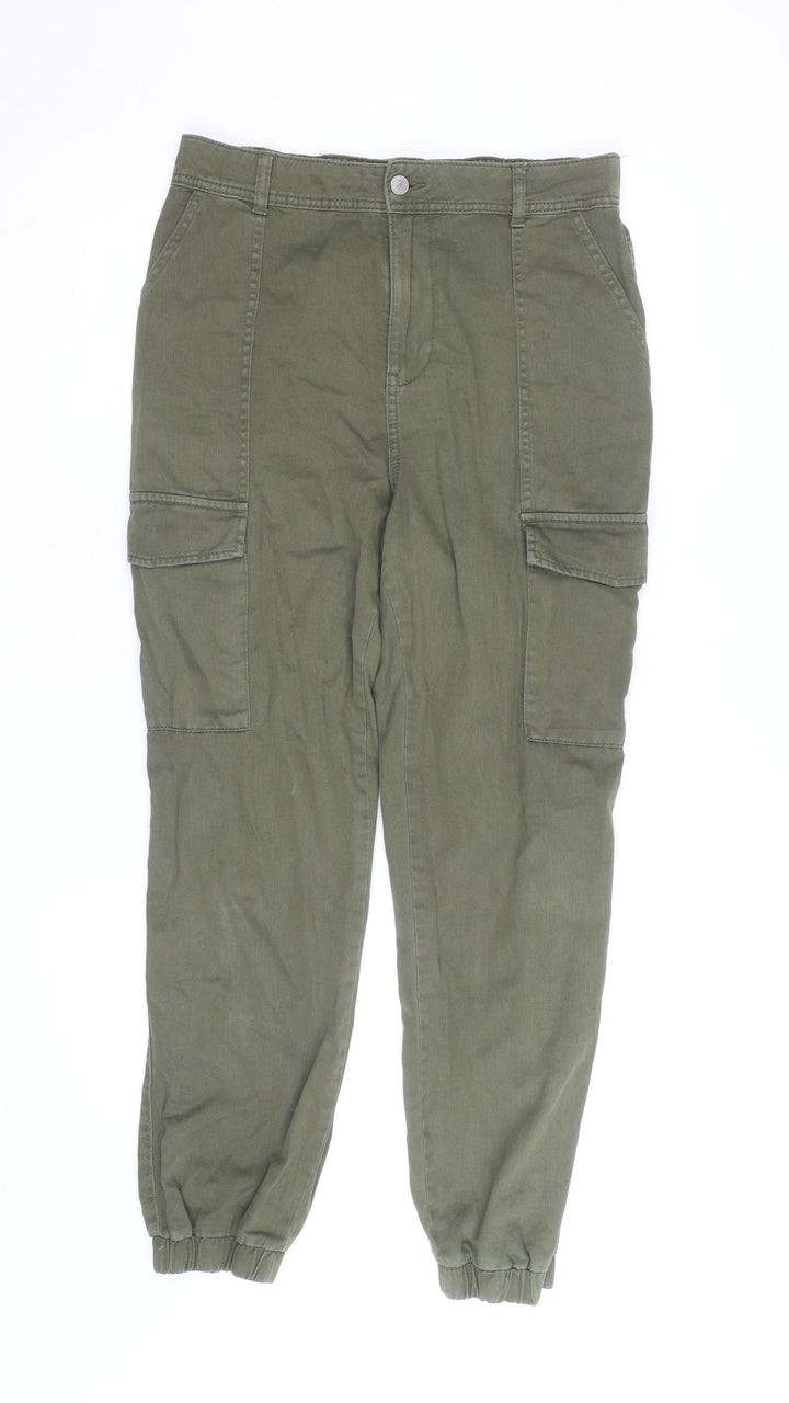 New Look Women Green Cargo Trousers Size 12 Cotton Elastic Waist
