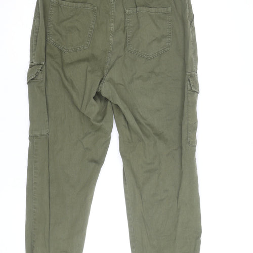 New Look Women Green Cargo Trousers Size 12 Cotton Elastic Waist