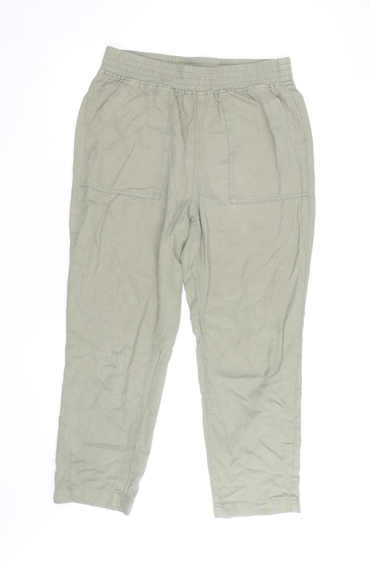 Dunnes Women Beige Cropped Lyocell Elastic Waist Casual Trousers Size 12