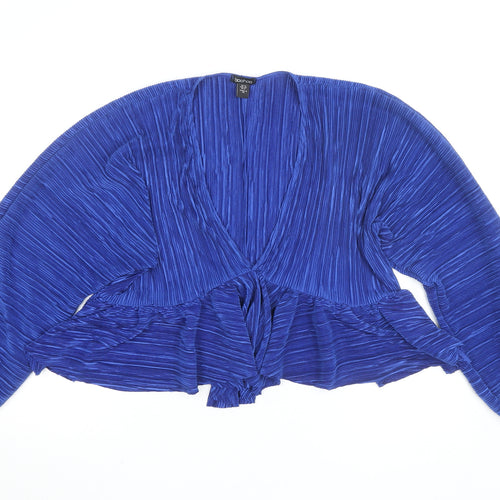 Boohoo Womens Blue Pleated Wrap Blouse Size 12 Long Sleeve