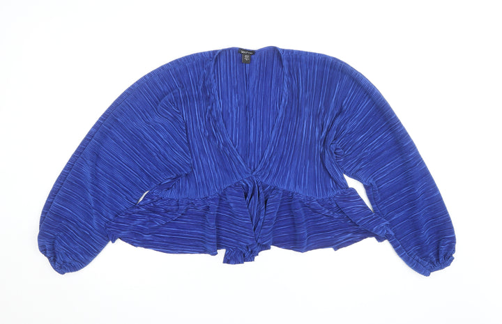 Boohoo Womens Blue Pleated Wrap Blouse Size 12 Long Sleeve