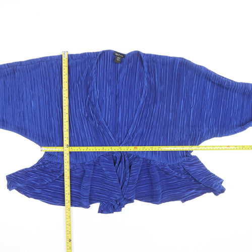 Boohoo Womens Blue Pleated Wrap Blouse Size 12 Long Sleeve