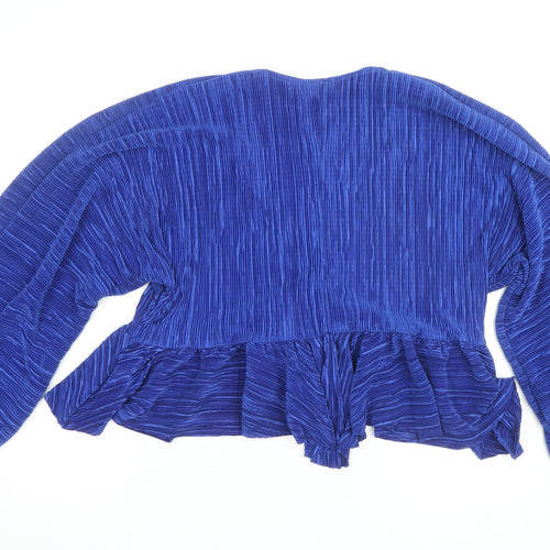 Boohoo Womens Blue Pleated Wrap Blouse Size 12 Long Sleeve