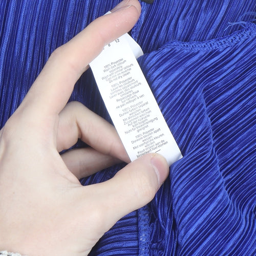 Boohoo Womens Blue Pleated Wrap Blouse Size 12 Long Sleeve