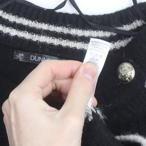 Dunnes Women Black Striped Button Shoulder Chunky Knit Jumper Size L