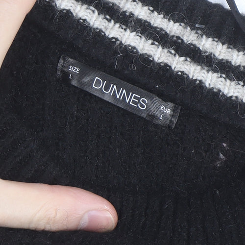 Dunnes Women Black Striped Button Shoulder Chunky Knit Jumper Size L