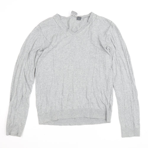 Armani Exchange Men's Grey V-Neck Cotton Blend Jumper Size L