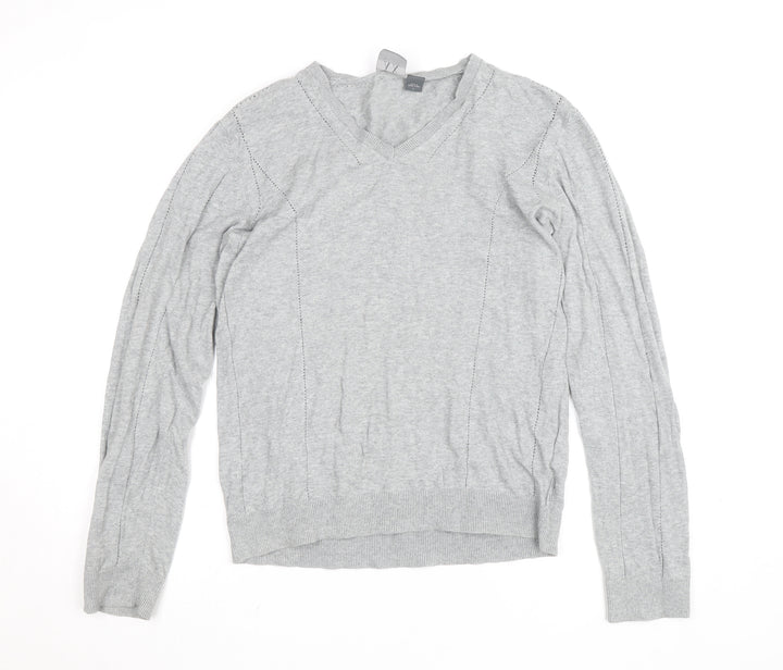 Armani Exchange Men's Grey V-Neck Cotton Blend Jumper Size L