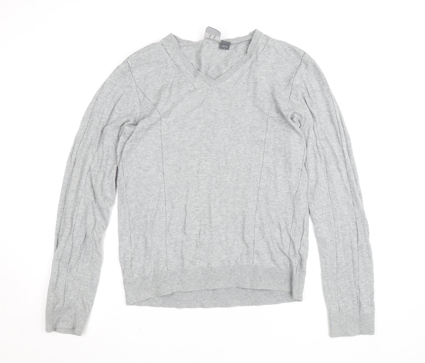 Armani Exchange Men's Grey V-Neck Cotton Blend Jumper Size L