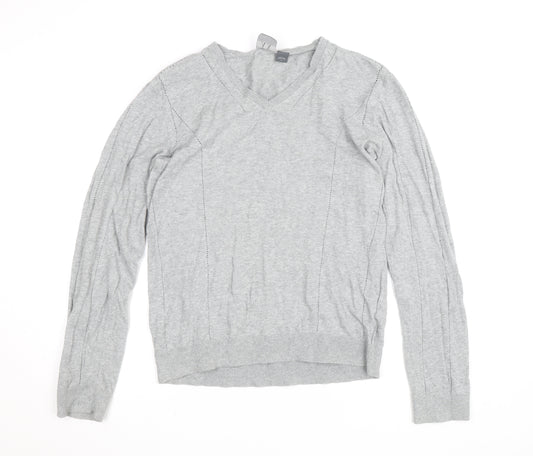 Armani Exchange Men's Grey V-Neck Cotton Blend Jumper Size L