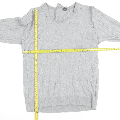 Armani Exchange Men's Grey V-Neck Cotton Blend Jumper Size L