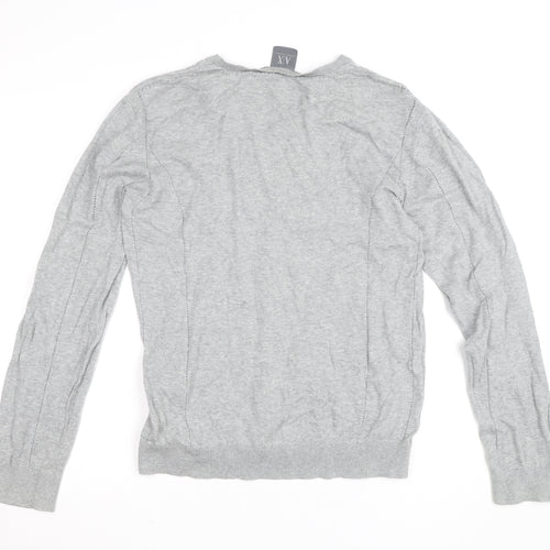 Armani Exchange Men's Grey V-Neck Cotton Blend Jumper Size L